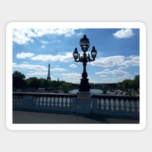 Paris with Eiffeltower and American church, view from Pont Alexander III Sticker